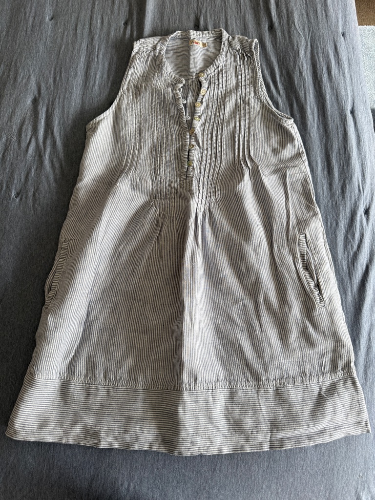 Faherty Isha Linen Blue/White Nautical Linen Dress Small Stripe